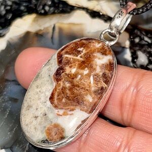Brown Dotted Garnet in Limestone Pendant 2 1/4”